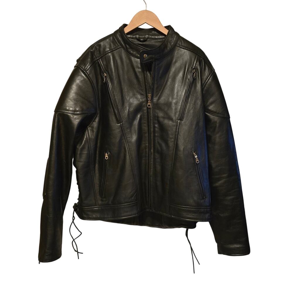 Frontier Leathers Black Leather Padded Motorcycle Jacket Size 50